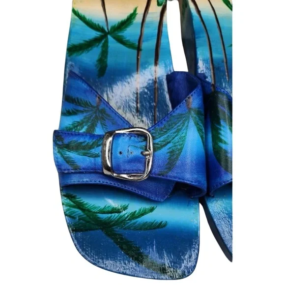 Dollhouse Wooden Wedge Slides Slip-On Sandals Shoes Tropical Leather Size 9 - Picture 8 of 12